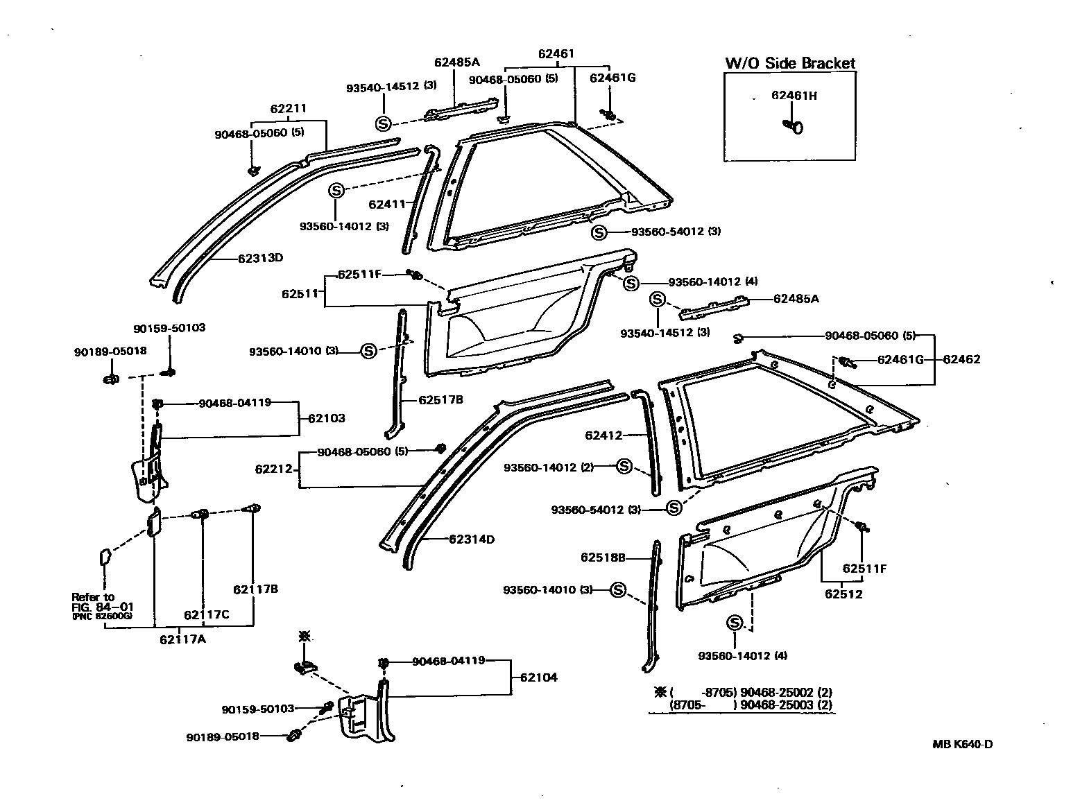 Toyota COROLLA 内饰板和车门防水胶条 EPC diagram — MBK640D