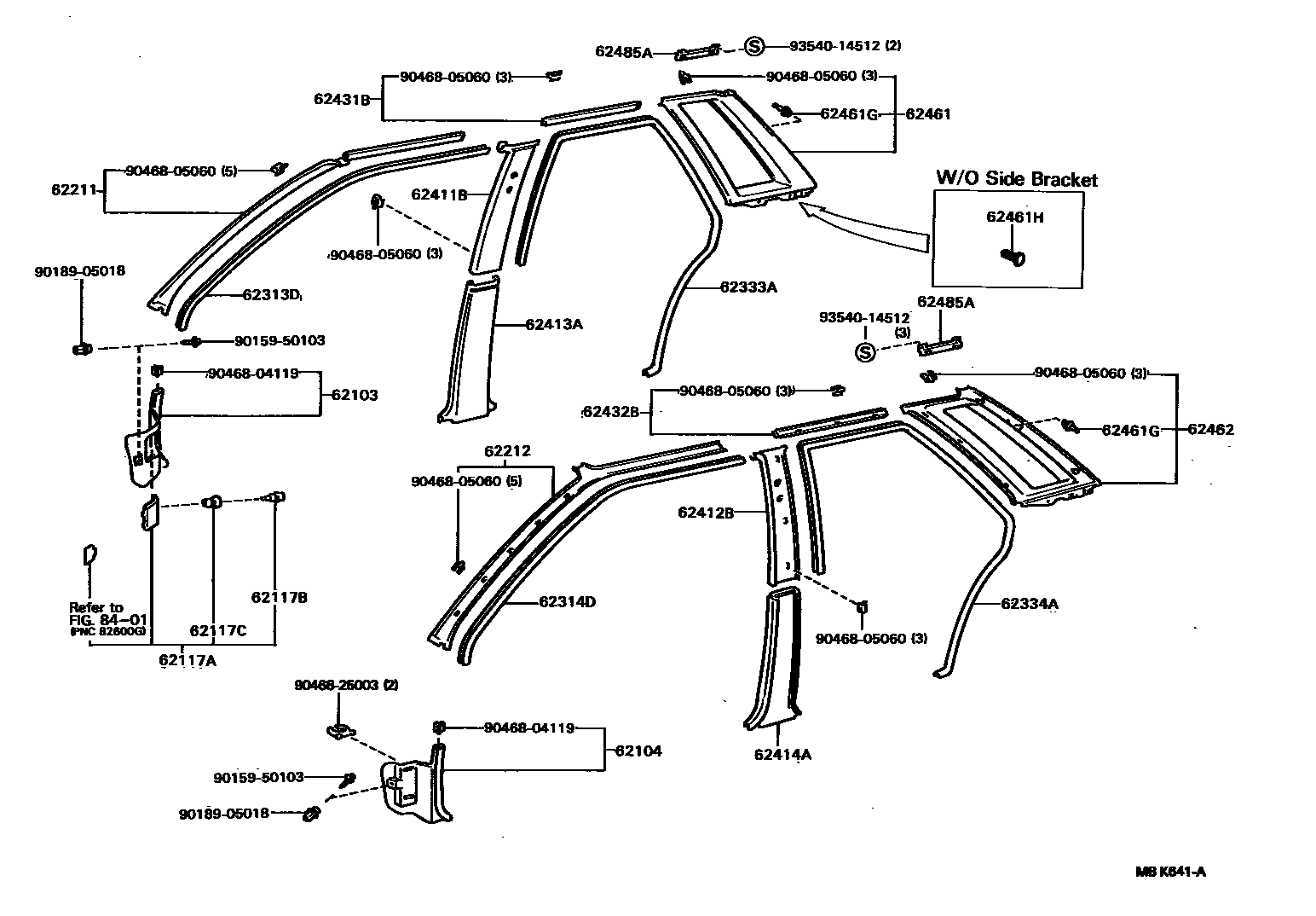 Toyota COROLLA 内饰板和车门防水胶条 EPC diagram — MBK641A