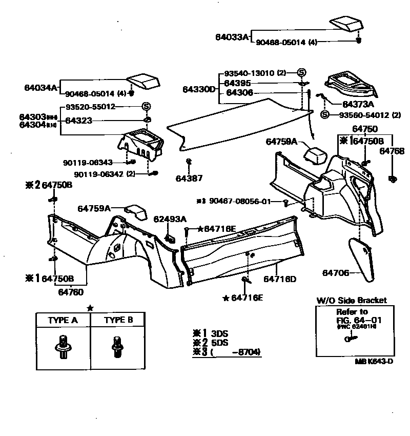 Toyota COROLLA 底板和底板装饰罩 EPC diagram — MBK643D