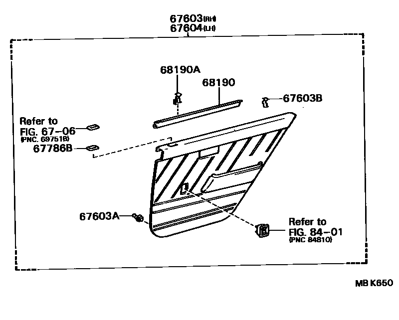 Toyota COROLLA 后门板和后门玻璃 EPC diagram — MBK650