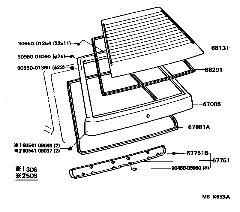 Toyota COROLLA 背门板和背门玻璃 EPC diagram — MBK653A