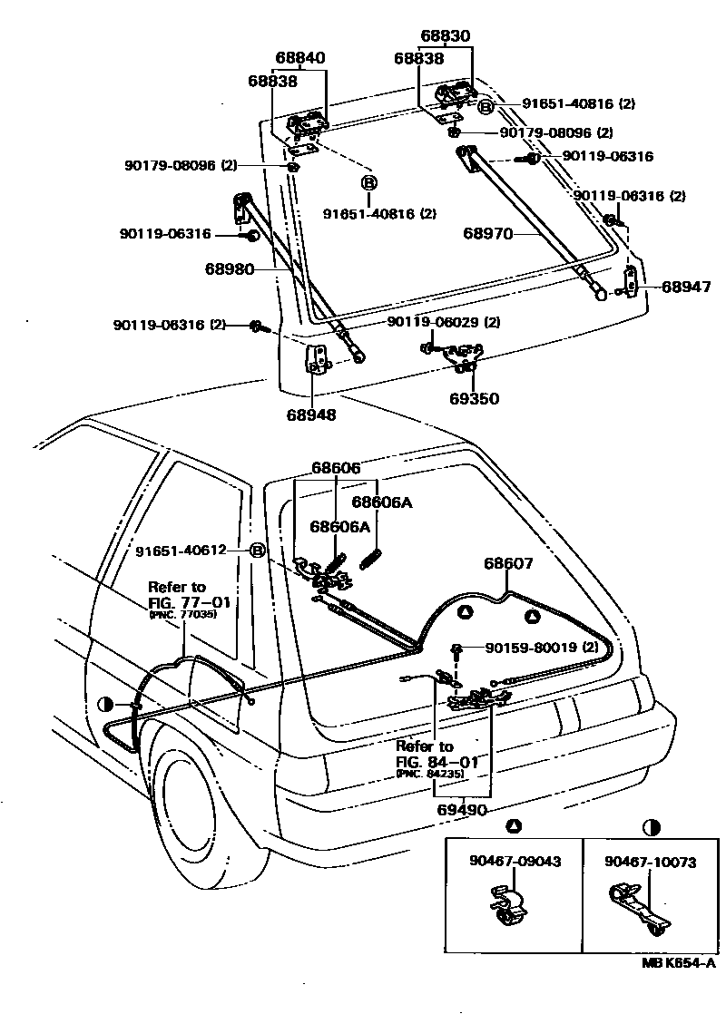 Toyota COROLLA 背门锁和背门把手 EPC diagram — MBK654A