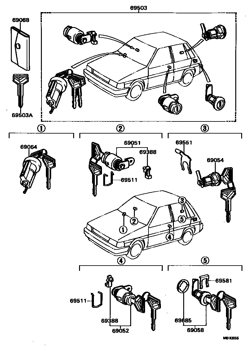 Toyota COROLLA 锁芯组件 EPC diagram — MBK655