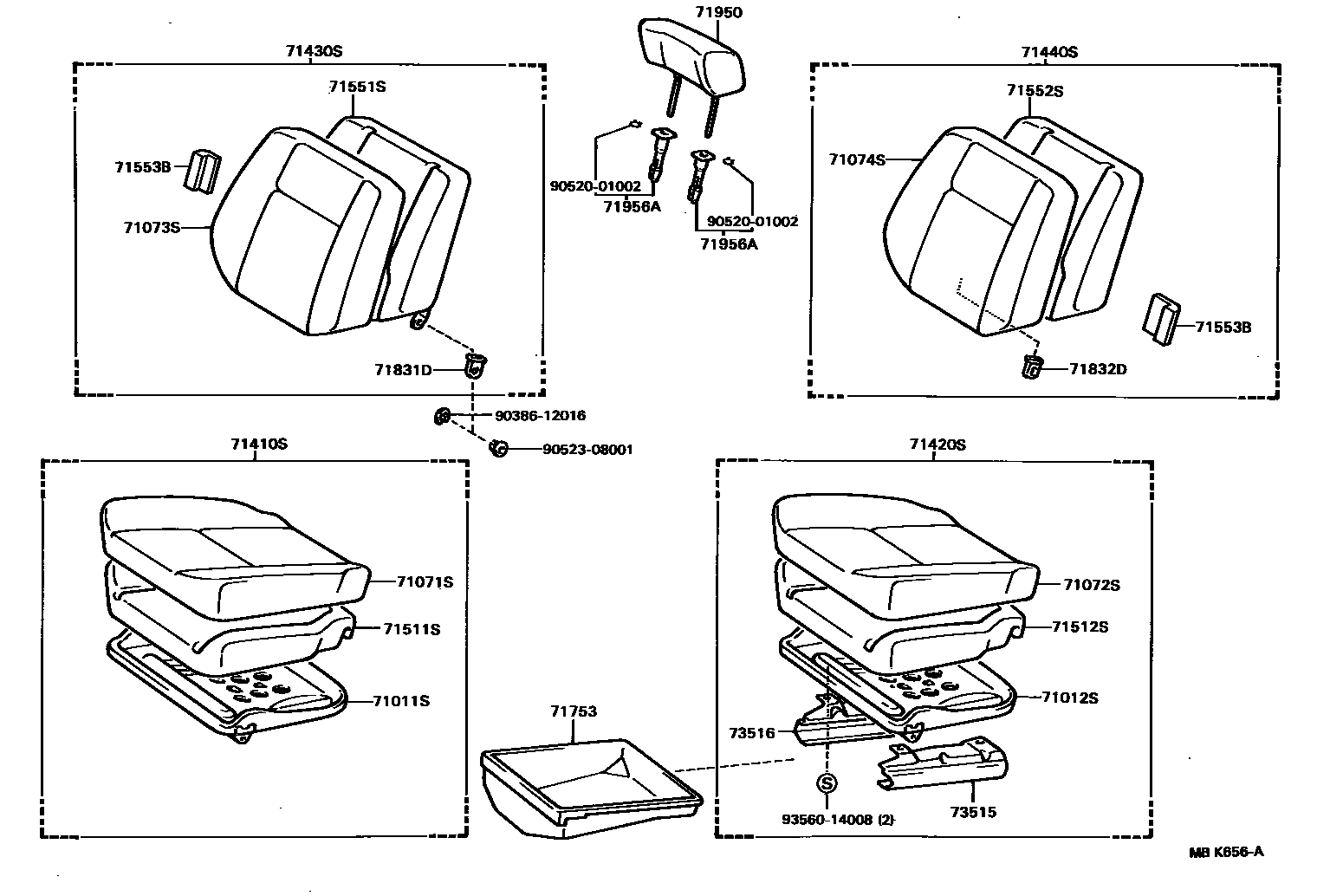 Toyota COROLLA 前排座椅和座椅滑轨 EPC diagram — MBK656A