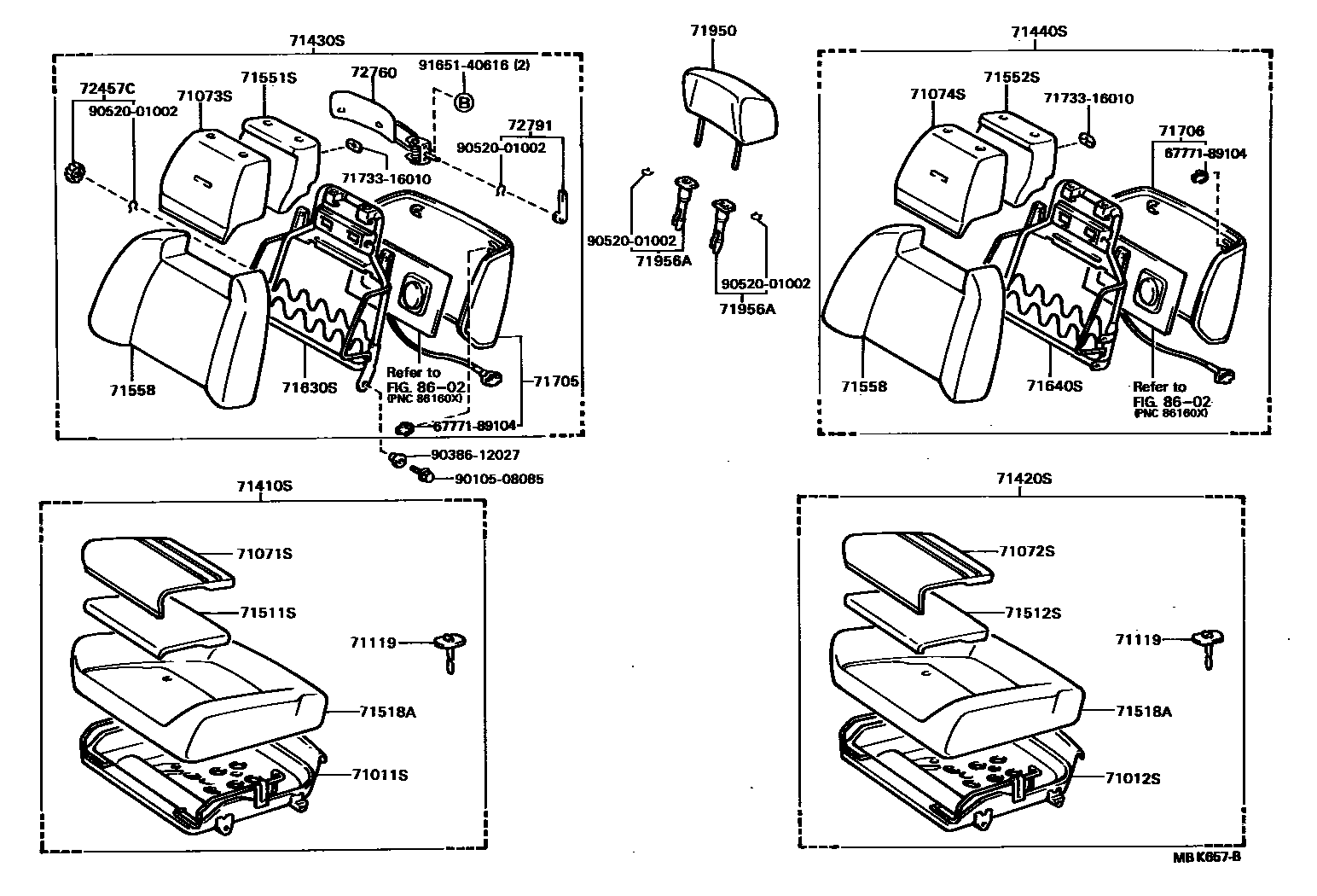 Toyota COROLLA 前排座椅和座椅滑轨 EPC diagram — MBK657B