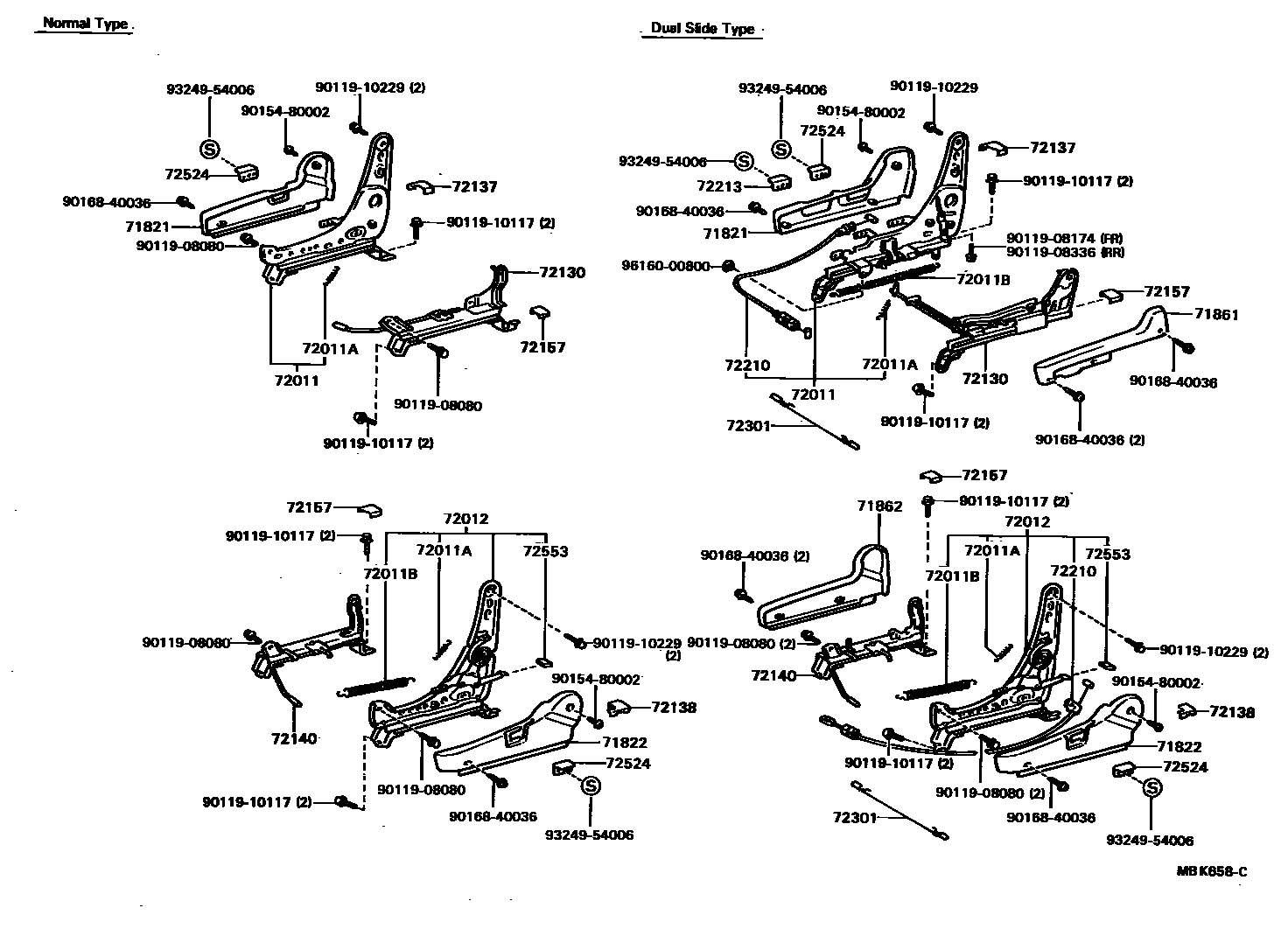 Toyota COROLLA 前排座椅和座椅滑轨 EPC diagram — MBK658C