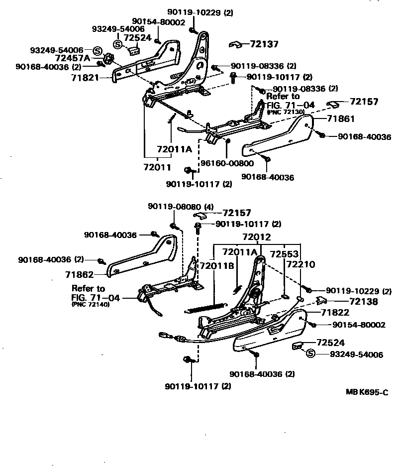 Toyota COROLLA 前排座椅和座椅滑轨 EPC diagram — MBK695C