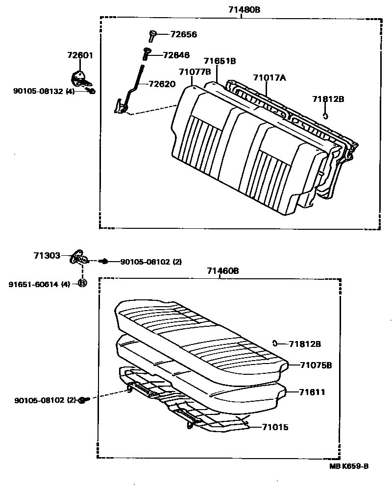Toyota COROLLA 后排座椅和座椅滑轨 EPC diagram — MBK659B