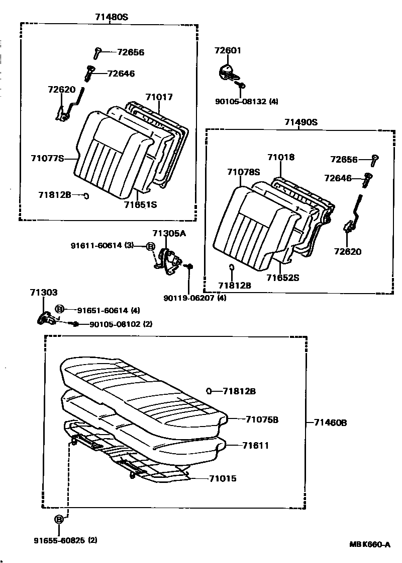 Toyota COROLLA 后排座椅和座椅滑轨 EPC diagram — MBK660A