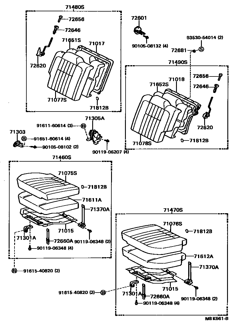 Toyota COROLLA 后排座椅和座椅滑轨 EPC diagram — MBK661B