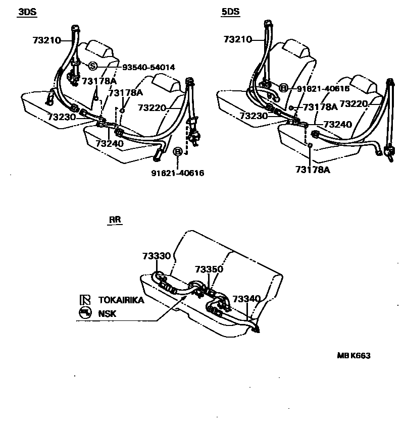 Toyota COROLLA 安全带和儿童保护座椅 EPC diagram — MBK663