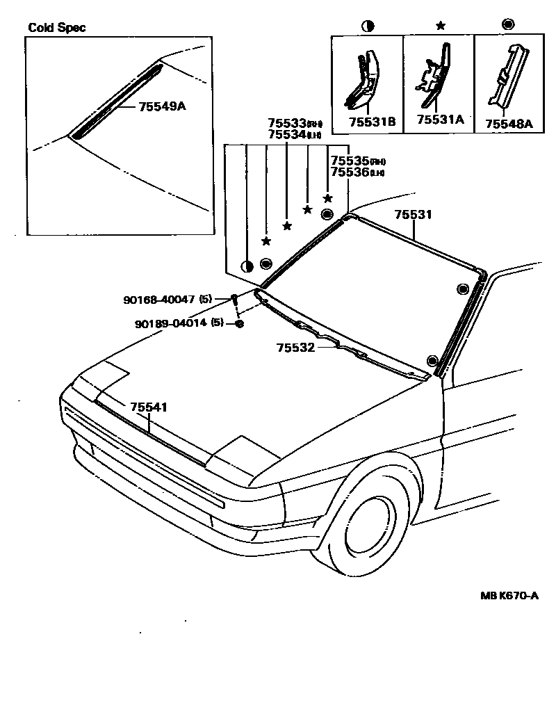 Toyota COROLLA 前防护条 EPC diagram — MBK670A