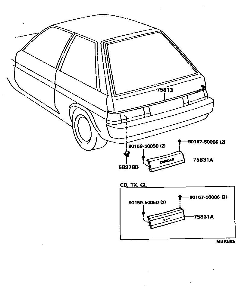 Toyota COROLLA 后防护条 EPC diagram — MBK685