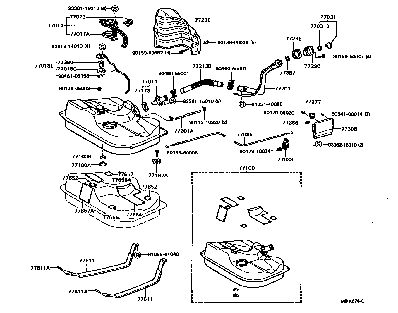 Toyota COROLLA 燃油箱和燃油管 EPC diagram — MBK674C