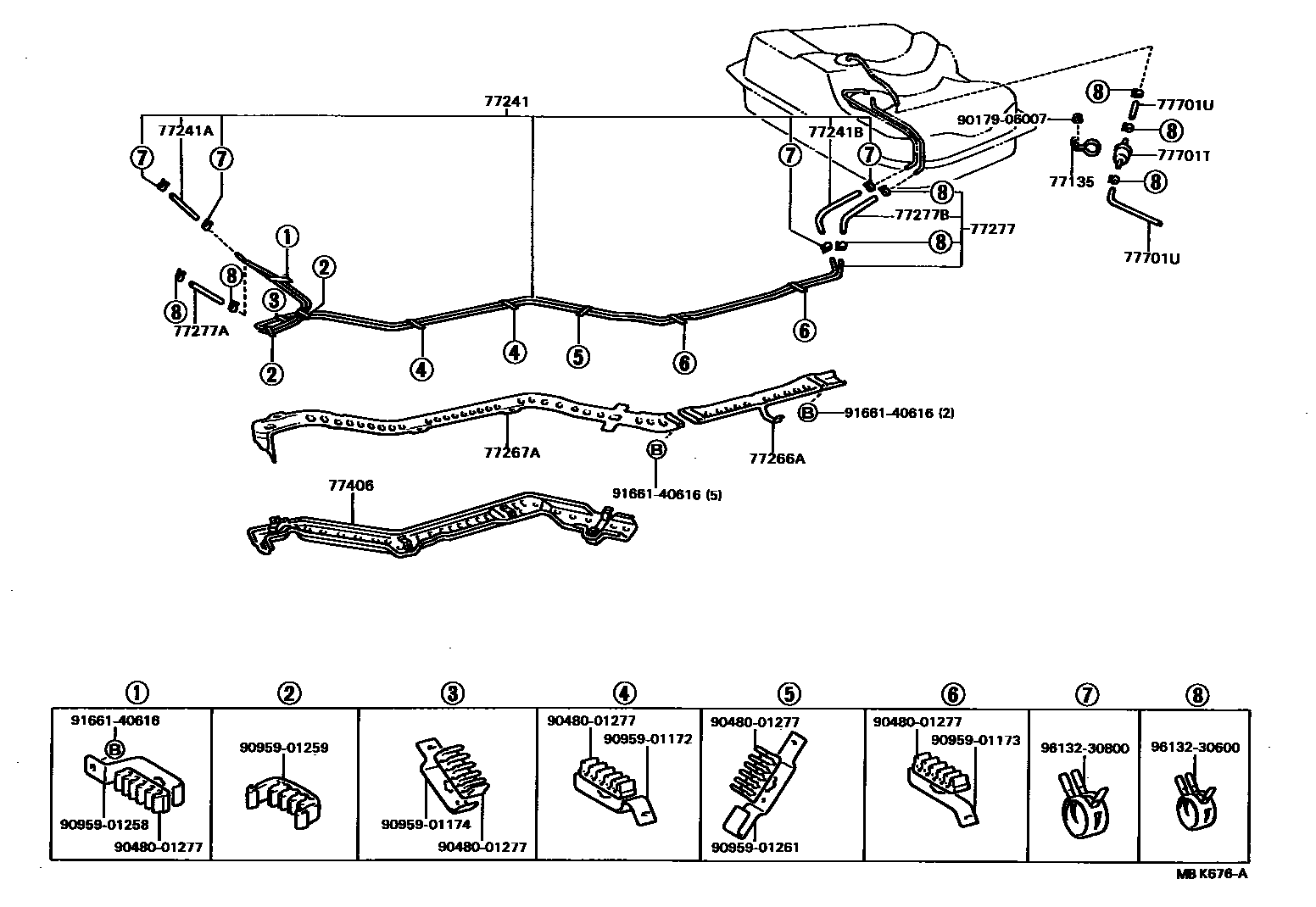 Toyota COROLLA 燃油箱和燃油管 EPC diagram — MBK676A