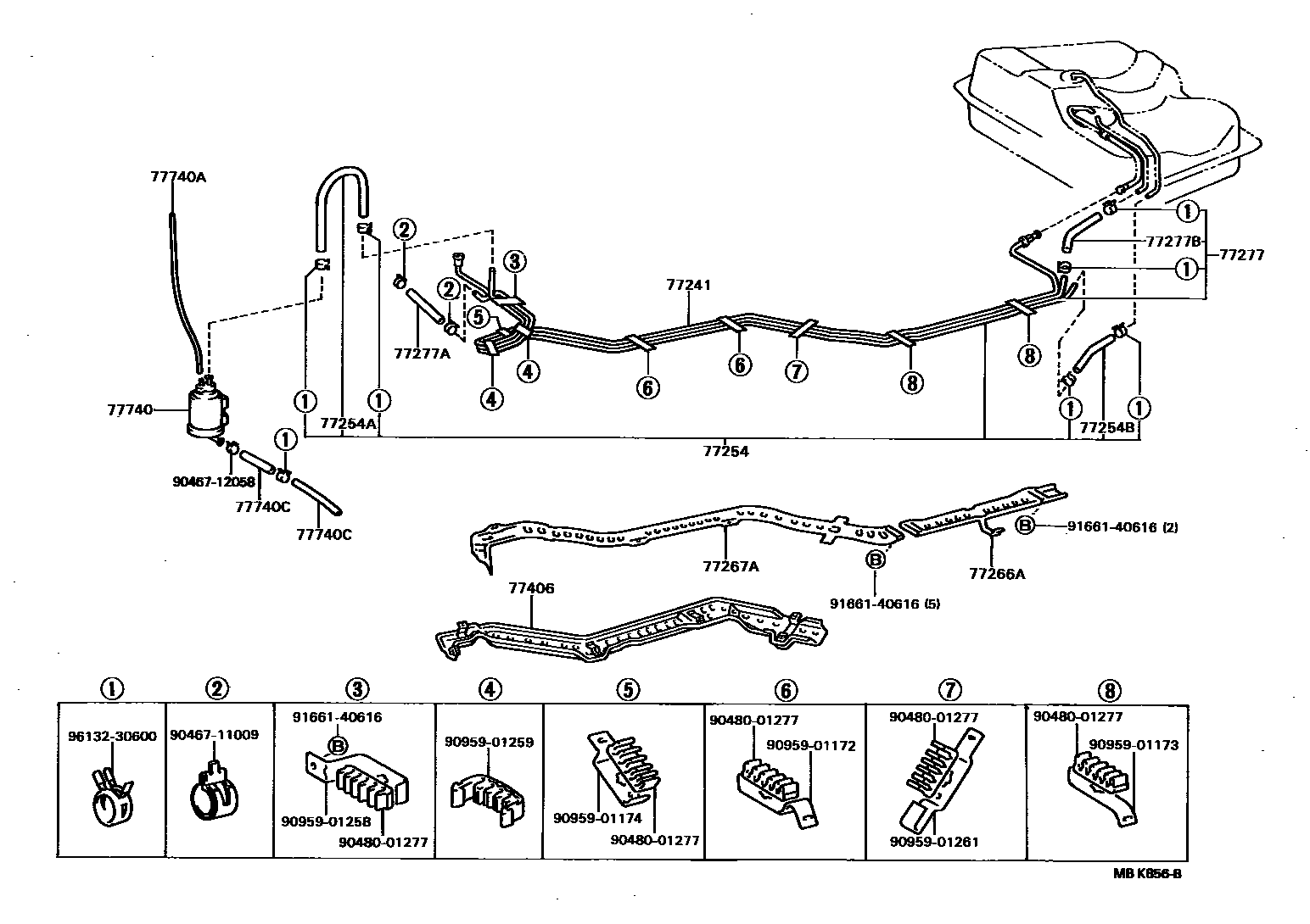 Toyota COROLLA 燃油箱和燃油管 EPC diagram — MBK856B