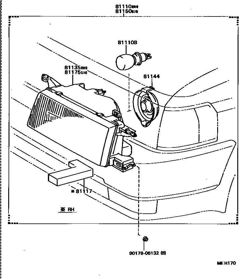 Toyota COROLLA Headlamp EPC diagram — MEH170