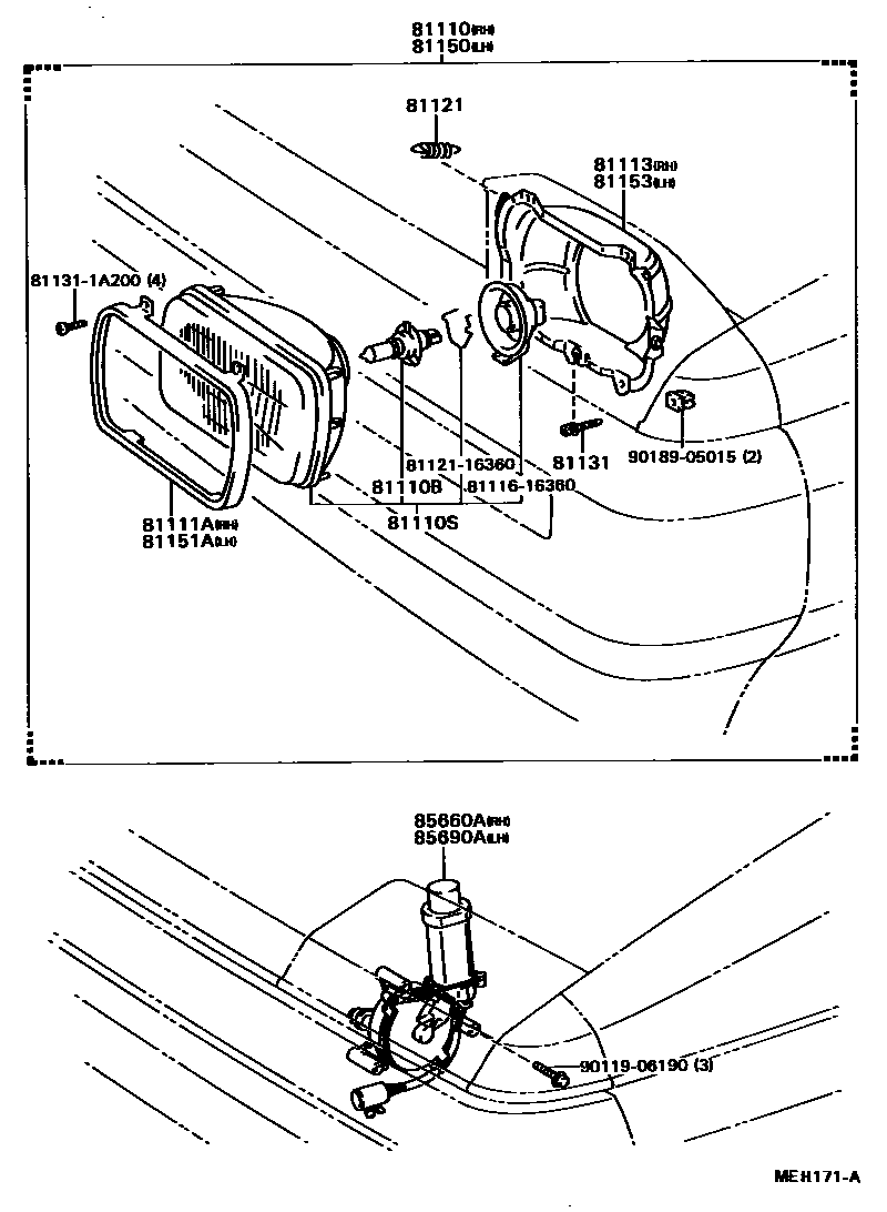 Toyota COROLLA Headlamp EPC diagram — MEH171A
