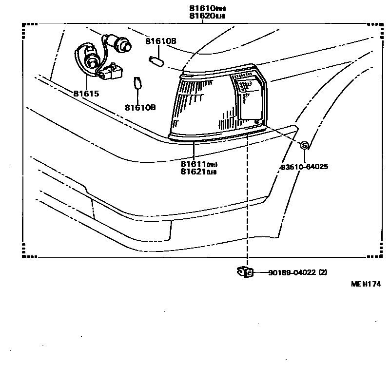 Toyota COROLLA 前示宽灯 EPC diagram — MEH174