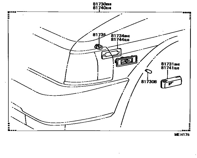 Toyota COROLLA Side Turn Signal & Outer Mirror Lamp EPC diagram — MEH175