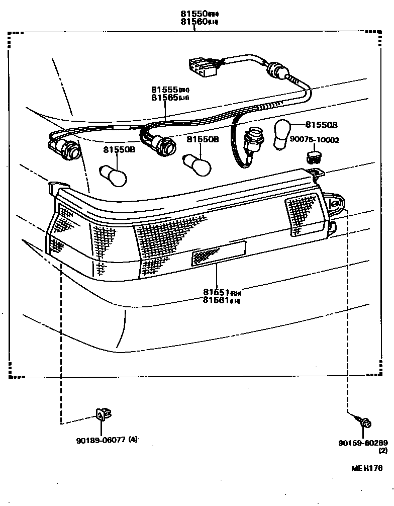 Toyota COROLLA 后组合灯 EPC diagram — MEH176