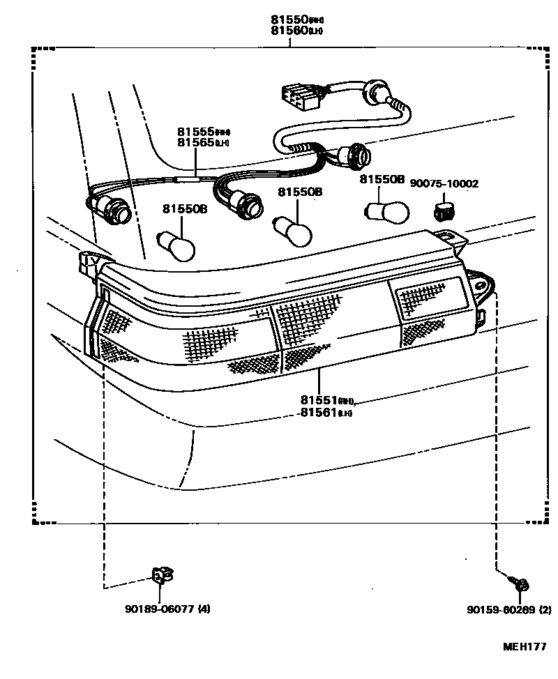 Toyota COROLLA 后组合灯 EPC diagram — MEH177