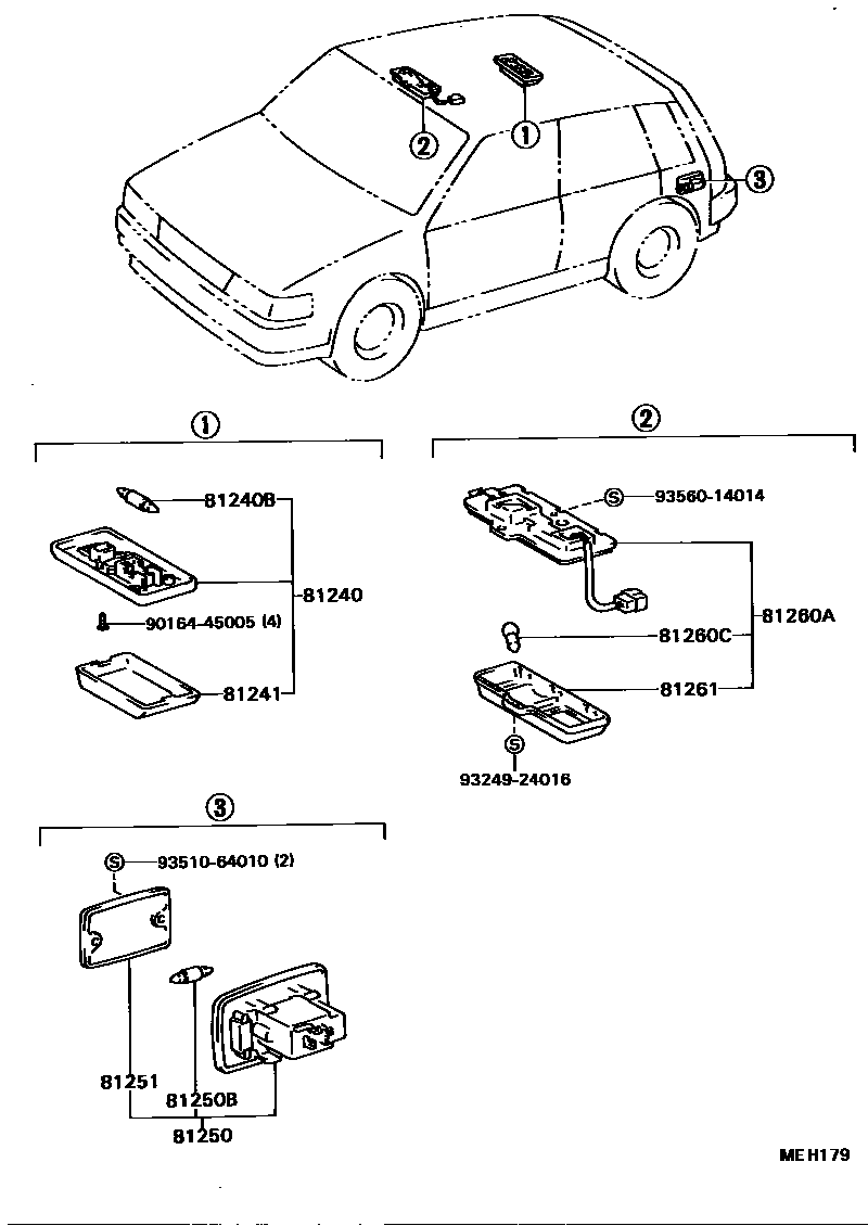 Toyota COROLLA 车内灯 EPC diagram — MEH179