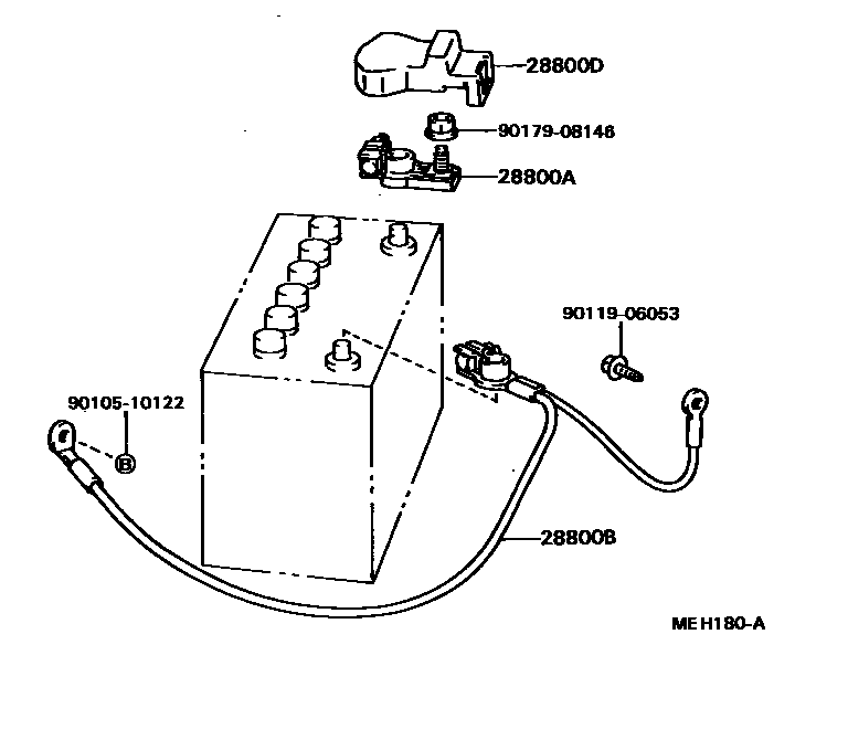 Toyota COROLLA 蓄电池和蓄电池电缆 EPC diagram — MEH180A