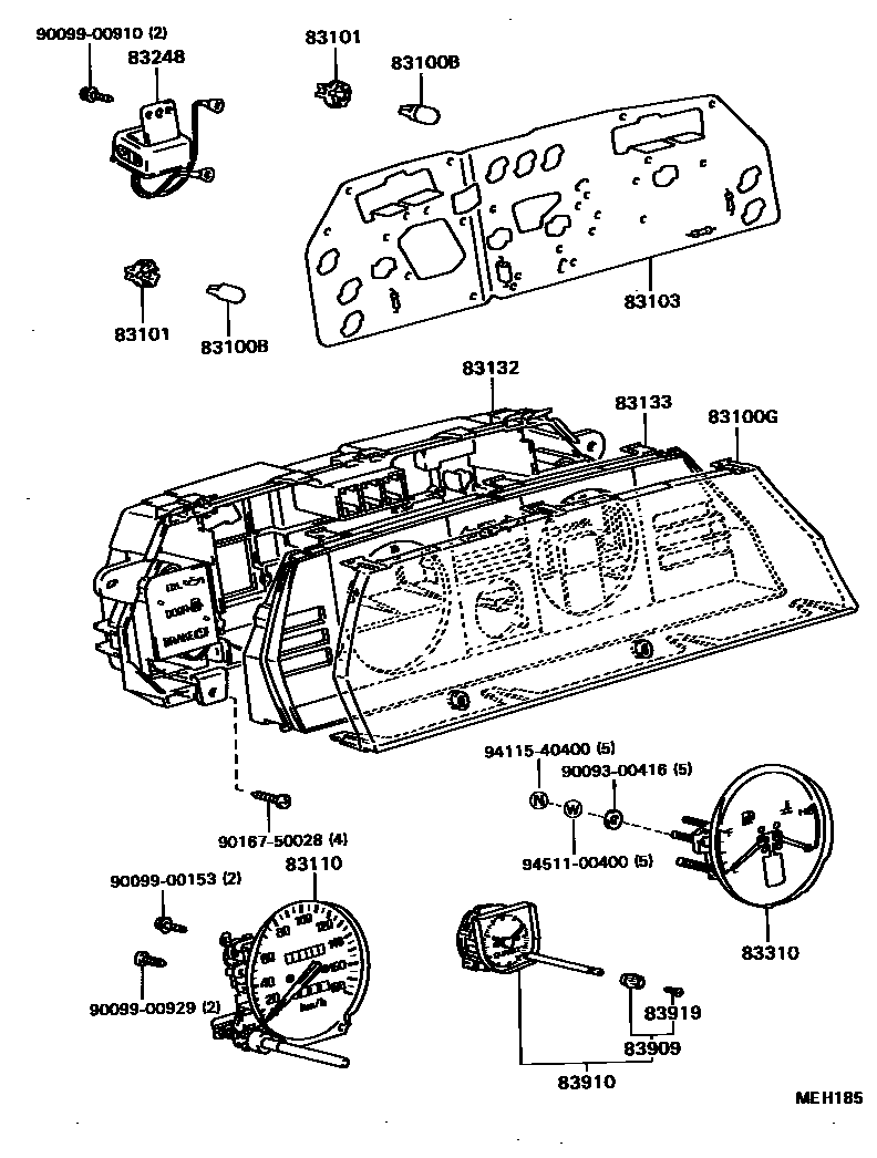 Toyota COROLLA 仪表 EPC diagram — MEH185