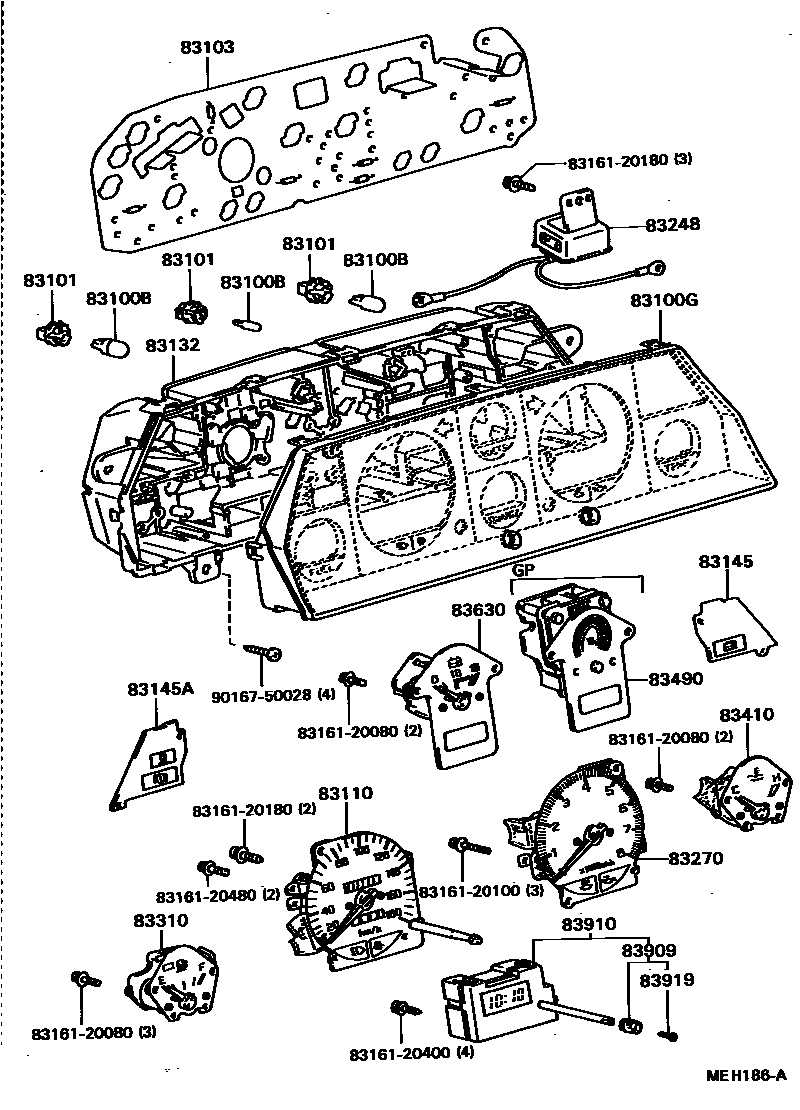 Toyota COROLLA 仪表 EPC diagram — MEH186A