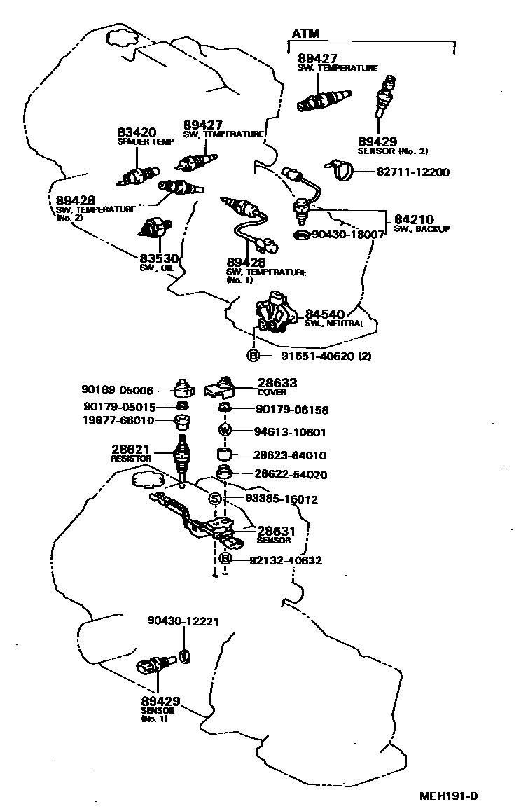 Toyota COROLLA 开关和继电器和ECU EPC diagram — MEH191D