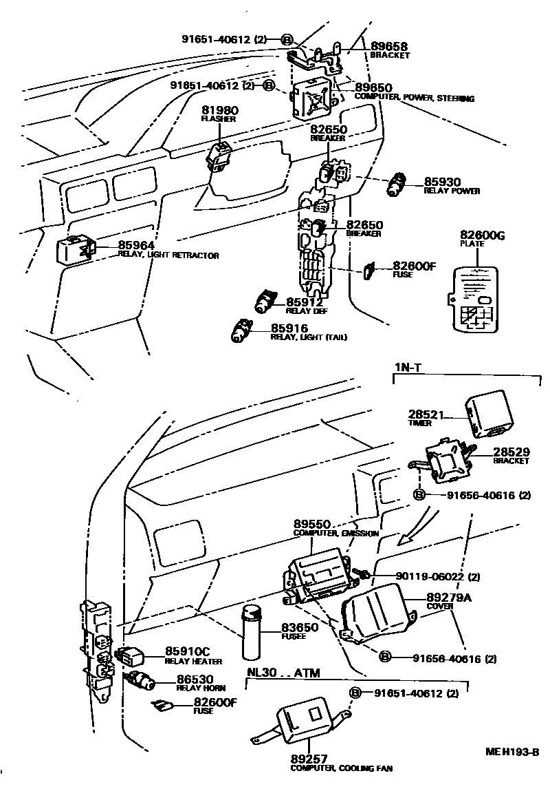 Toyota COROLLA 开关和继电器和ECU EPC diagram — MEH193B