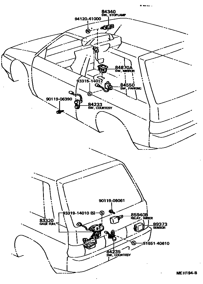 Toyota COROLLA 开关和继电器和ECU EPC diagram — MEH194B