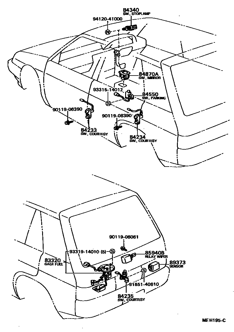 Toyota COROLLA 开关和继电器和ECU EPC diagram — MEH195C
