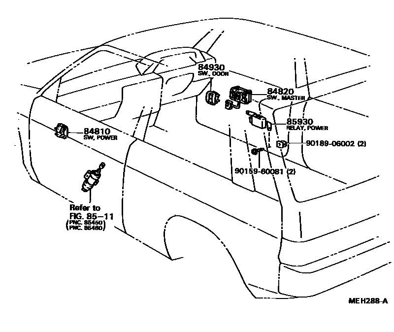 Toyota COROLLA 开关和继电器和ECU EPC diagram — MEH288A