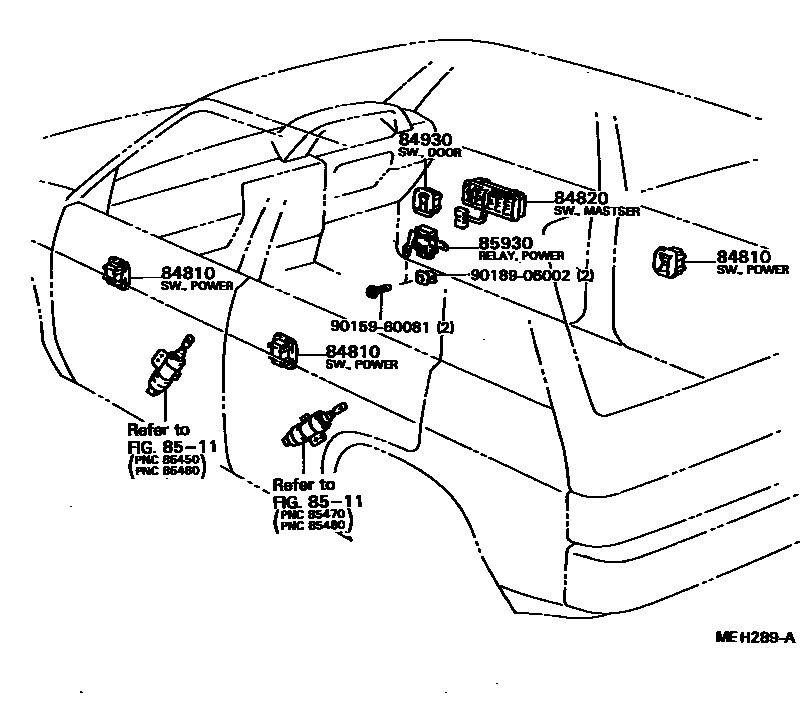 Toyota COROLLA 开关和继电器和ECU EPC diagram — MEH289A