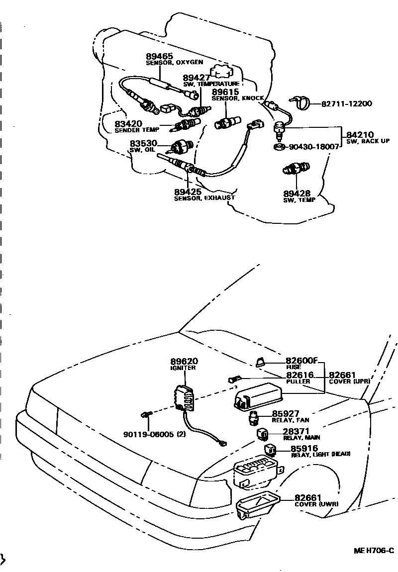 Toyota COROLLA 开关和继电器和ECU EPC diagram — MEH706C