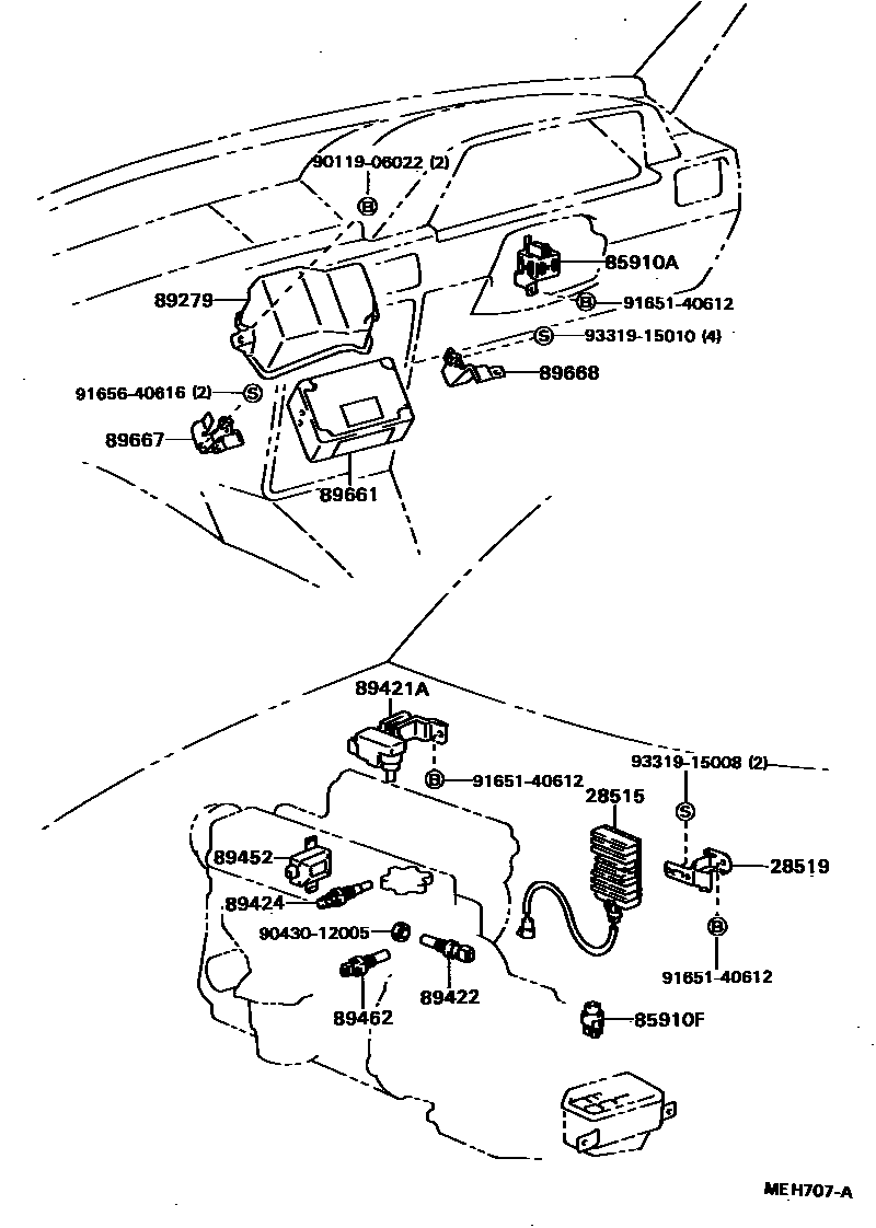 Toyota COROLLA 电子燃油喷射系统 EPC diagram — MEH707A
