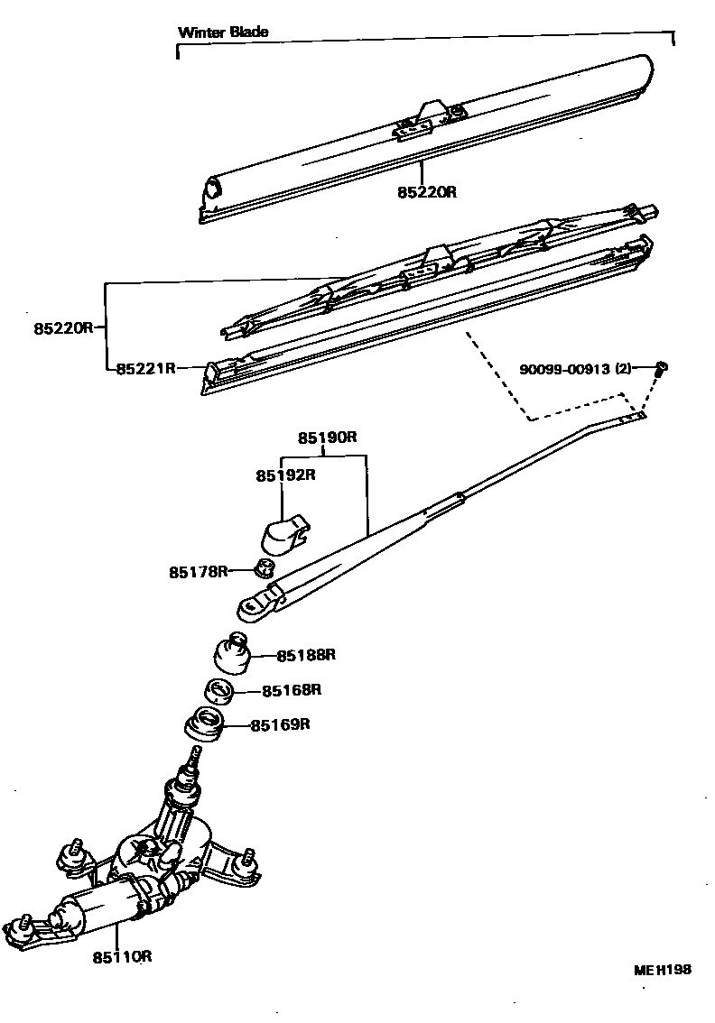 Toyota COROLLA 后刮水器 EPC diagram — MEH198