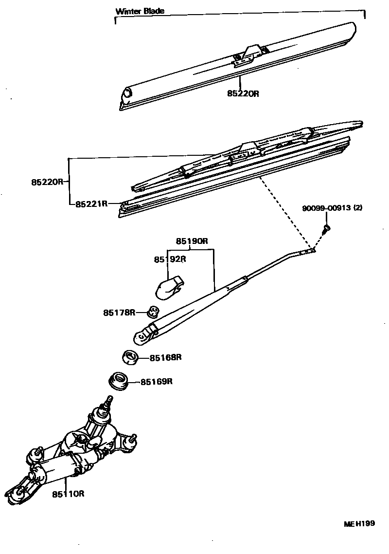 Toyota COROLLA 后刮水器 EPC diagram — MEH199