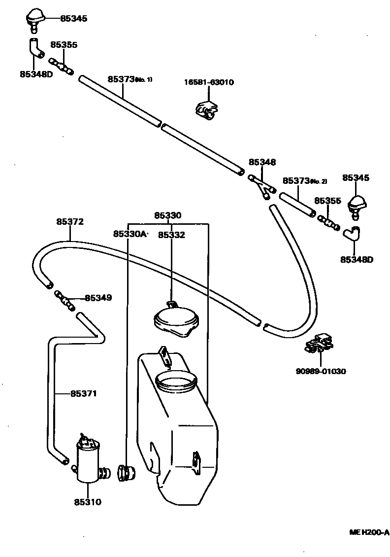 Toyota COROLLA 挡风玻璃清洗器 EPC diagram — MEH200A