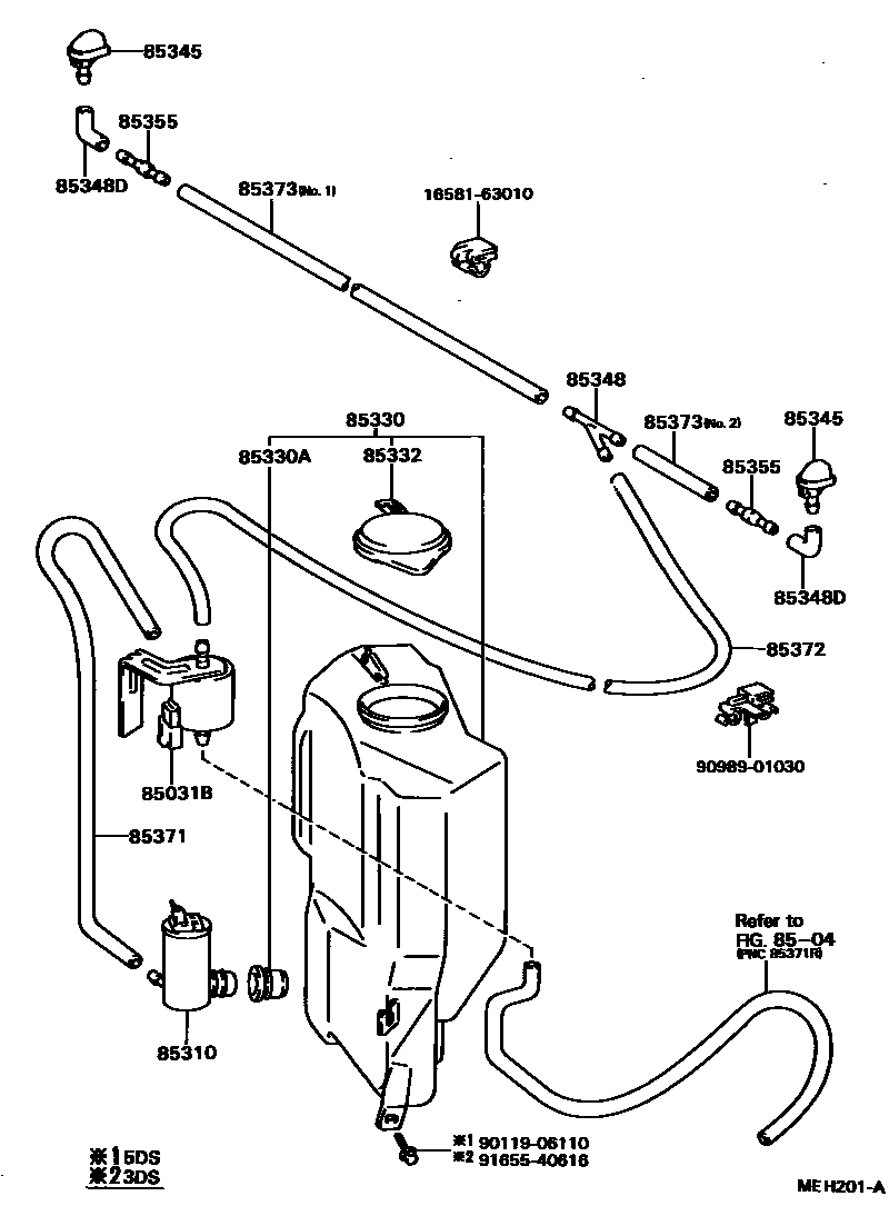 Toyota COROLLA 挡风玻璃清洗器 EPC diagram — MEH201A