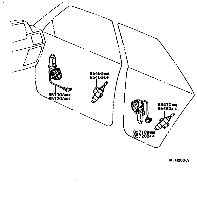 Toyota COROLLA 车门电机和车门电磁阀 EPC diagram — MEH203A