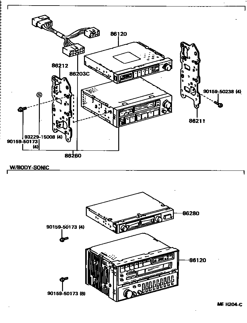 Toyota COROLLA 收音机、放大器和冷凝器 EPC diagram — MEH204C