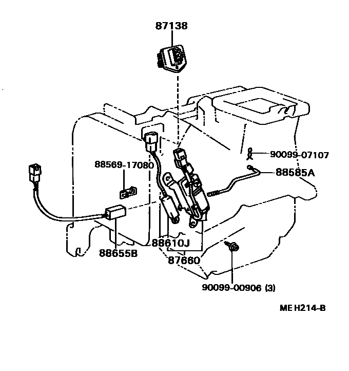 Toyota COROLLA 暖风和空调系统 - 加热装置和鼓风机 EPC diagram — MEH214B