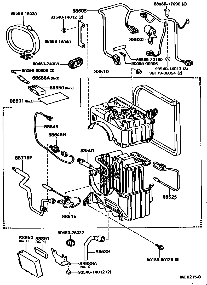 Toyota COROLLA 暖风和空调系统 - 冷却器组件 EPC diagram — MEH215B