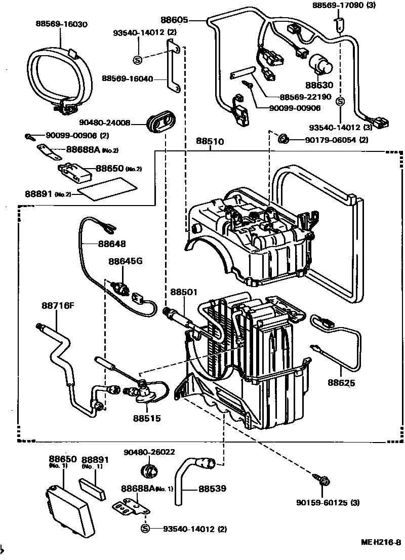 Toyota COROLLA 暖风和空调系统 - 冷却器组件 EPC diagram — MEH216B