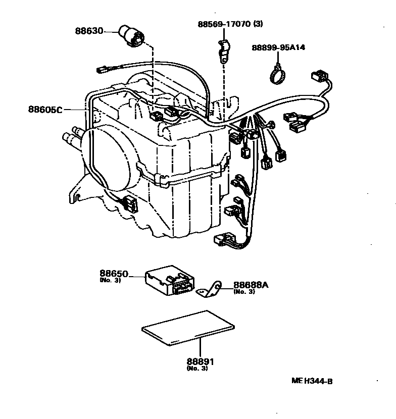 Toyota COROLLA 暖风和空调系统 - 冷却器组件 EPC diagram — MEH344B