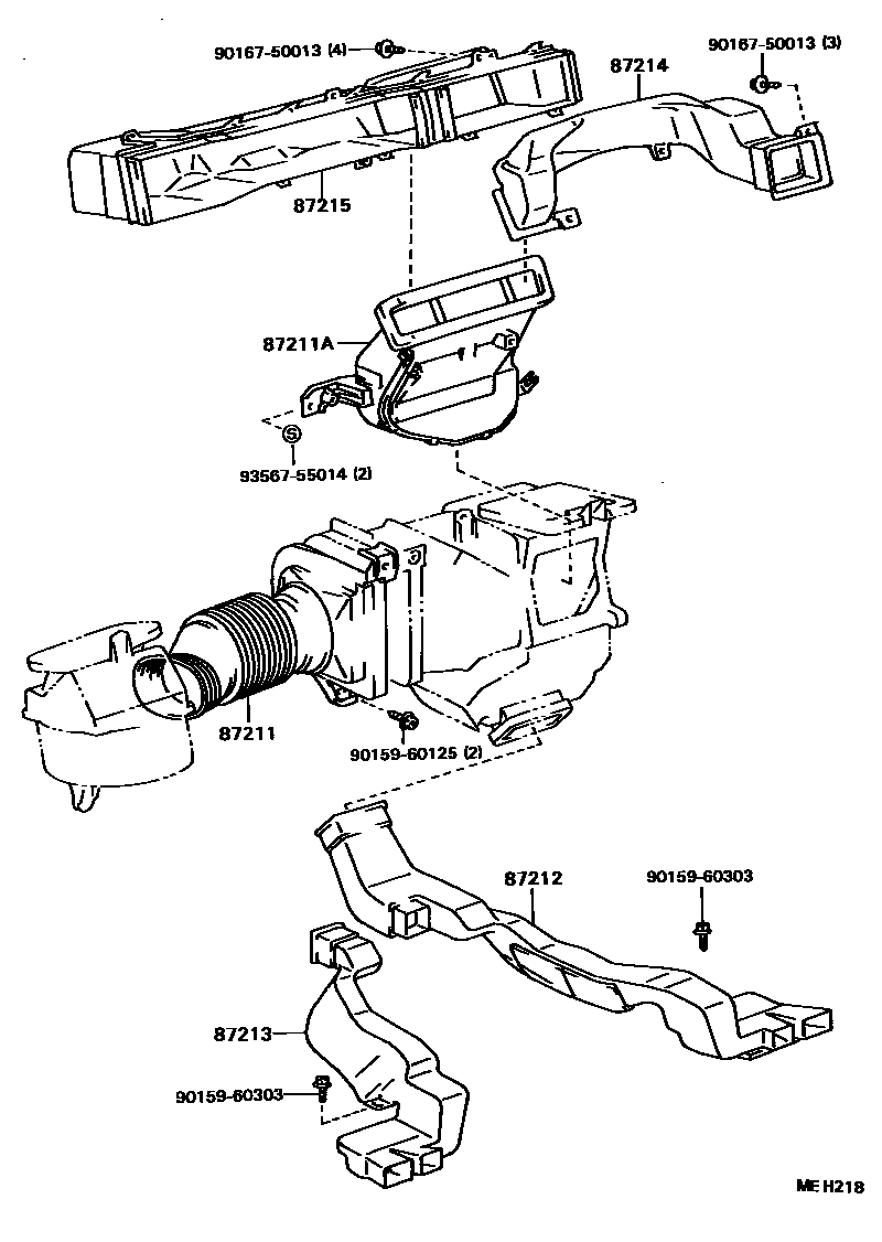 Toyota COROLLA 暖风和空调系统 - 控制器和风管 EPC diagram — MEH218