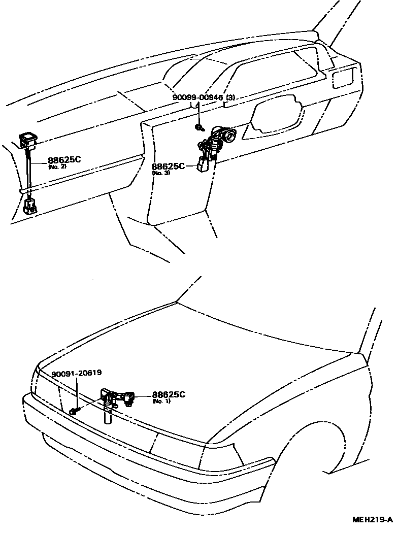 Toyota COROLLA 暖风和空调系统 - 控制器和风管 EPC diagram — MEH219A